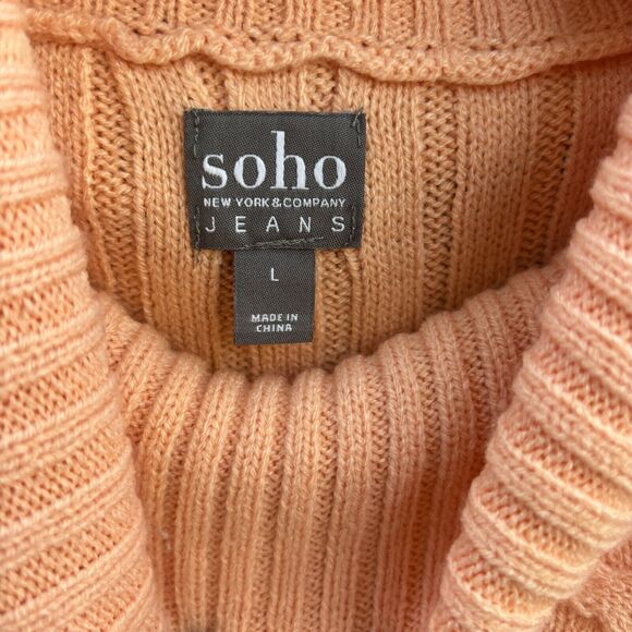 Soho NY&Co Jeans Cowl Neck Cable Sweater Sz Large Apricot - Picture 5 of 5